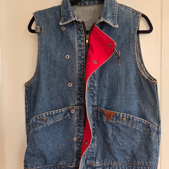 Vintage Denim Utility Vest – Red Lining, Snap Buttons - Picture 11 of 12
